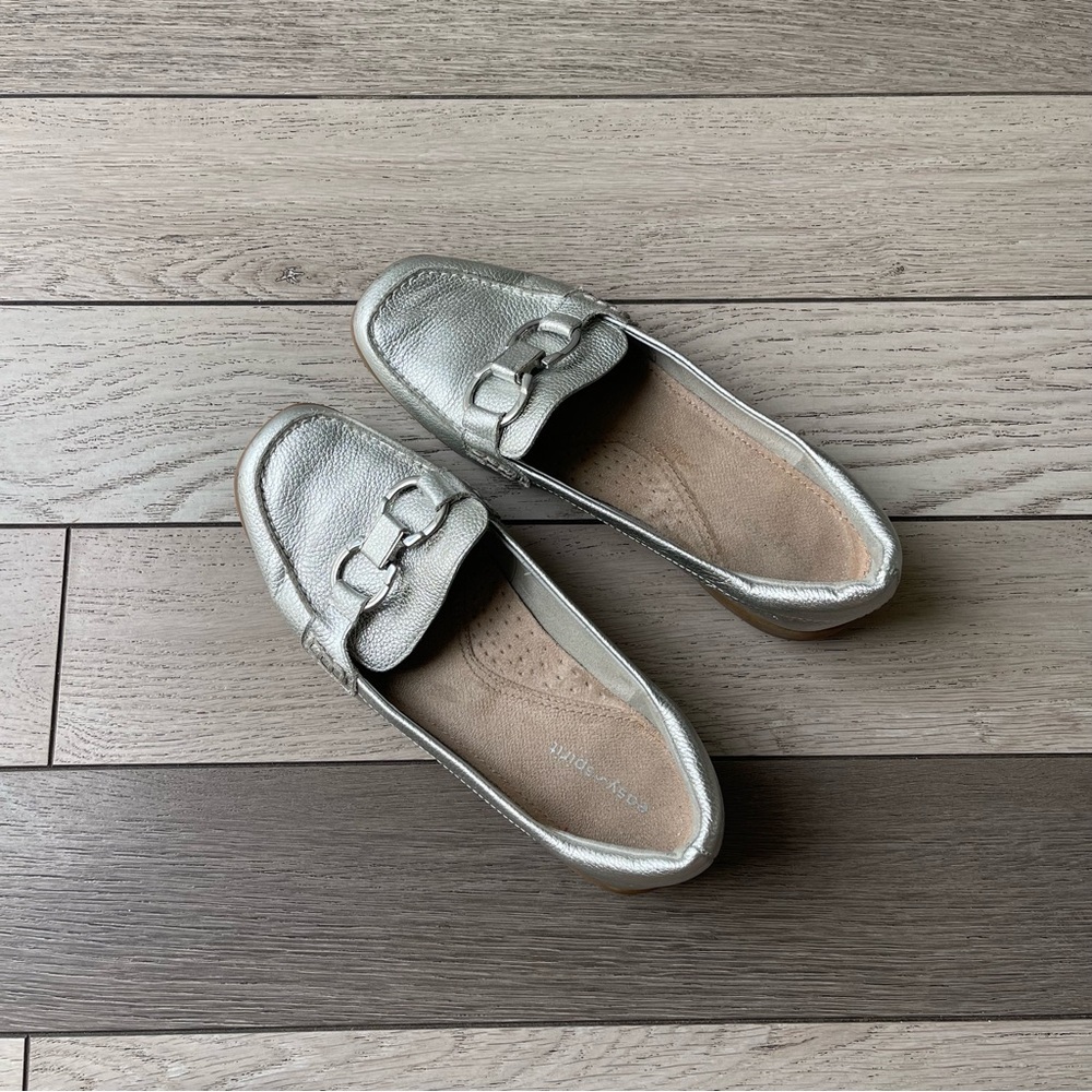 Easy Spirit Womens Avienta Leather Slip On Loafers Silver 11 Medium - Picture 3 of 9
